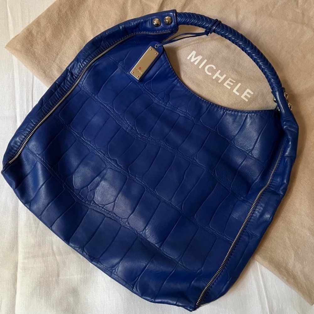 Michele Gold Hobo Cobalt Blue Leather Bag